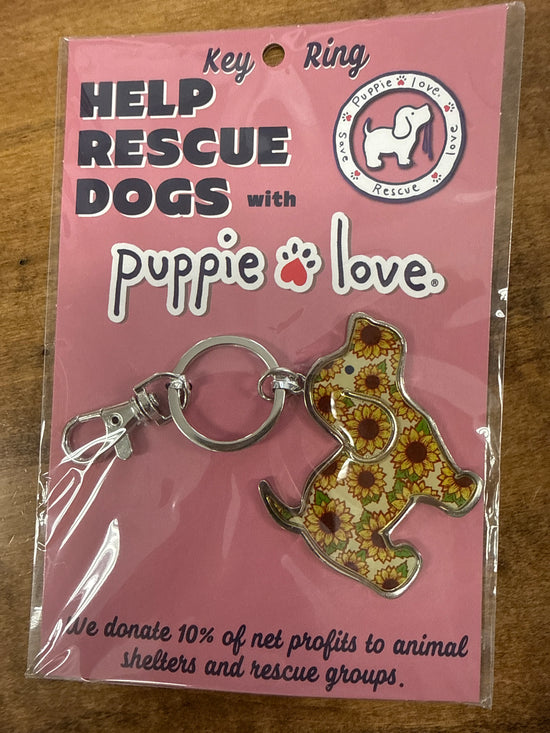 Puppie Love Sunflower Keychain