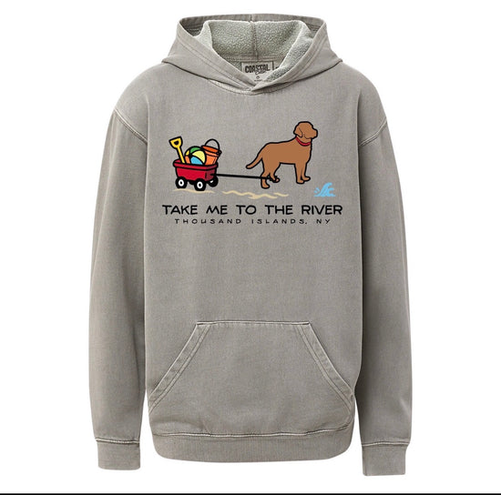 Lab with beach wagon hoodie