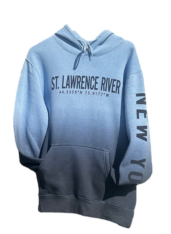 St.Lawrence River with Coordinates Ombré Hoodie