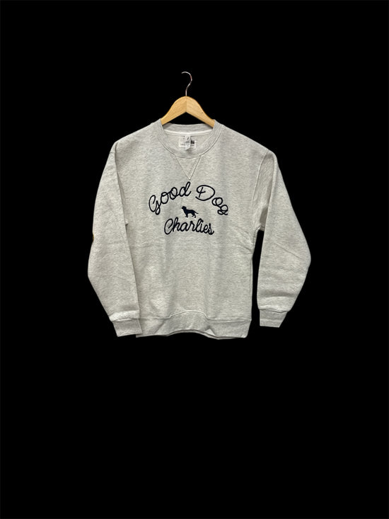 Good Dog Charlies cursive font crewneck